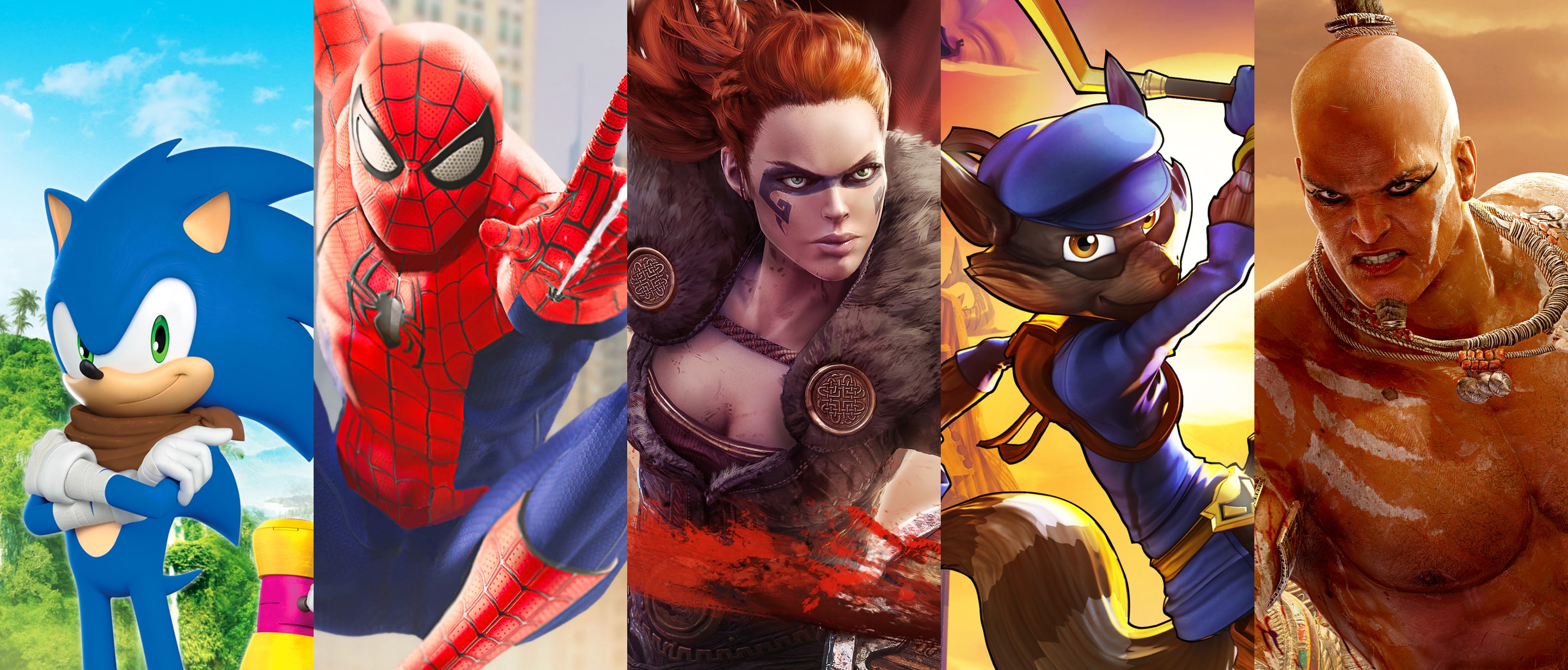 Sonic, Spider man, Asgard's wratch, Sly cooper side by side