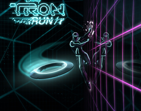 Tron run-r character sliding on a wall