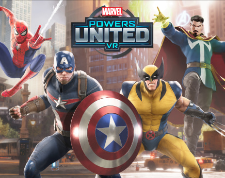 Spider man, Wolverine and Captain America together in fron of the Marvel Uniteds logo